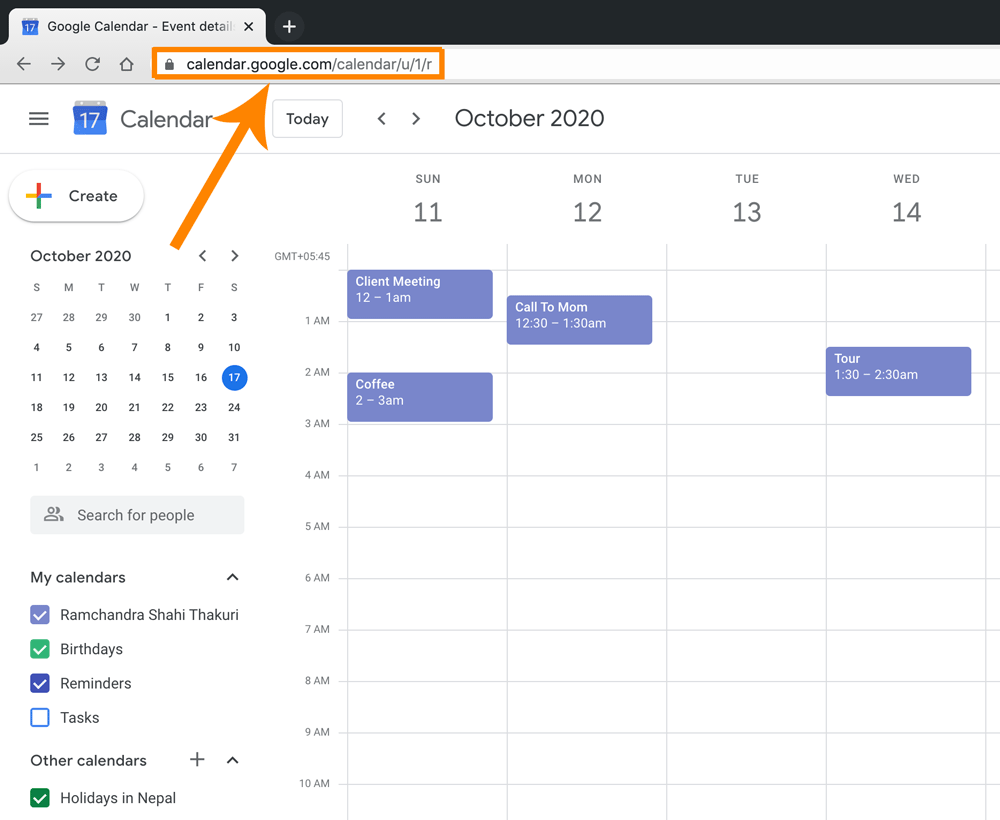 Step 1: Navigate Google Calendar in Web browser in Desktop 