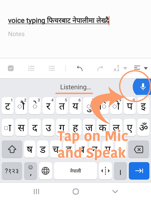 demonstration of Nepali voice typing on Gboard using Android mobile phone
