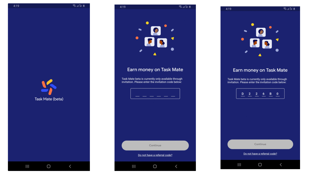 google task mate's referral code system 