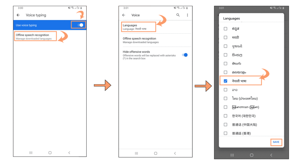 steps to setup Nepali voice typing on Gboard for mobile phone