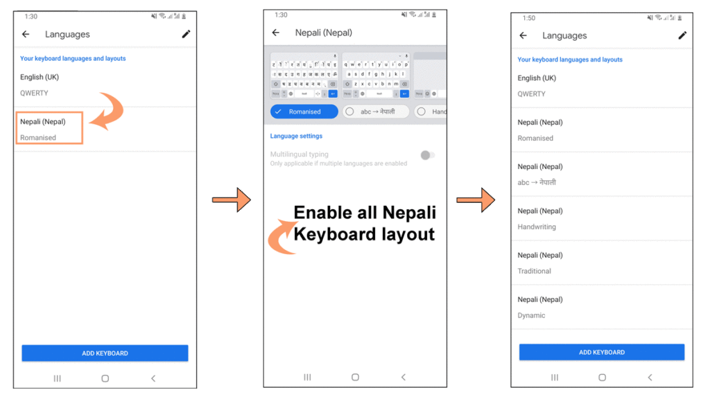 5 different nepali typing keyboard layout on Gboard 