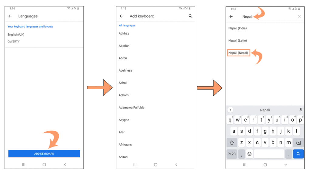 adding Nepali keyboard on Gboard apps