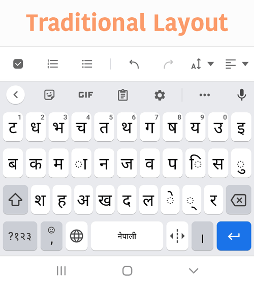 traditional Nepali typing keyboard layout of Gboard
