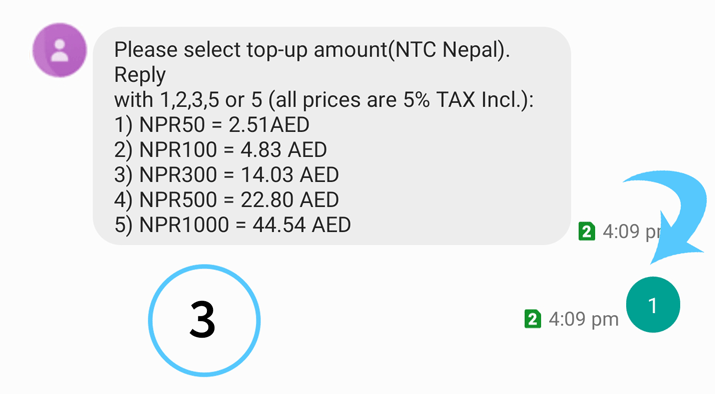 Step 3 to send mobile balance from Du Number(UAE) to Nepali Number