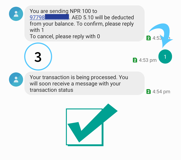 Step 3 to send mobile balance from Etisalat Number(UAE) to Nepali Number
